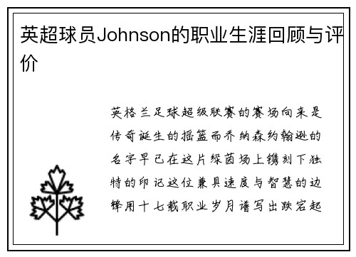 英超球员Johnson的职业生涯回顾与评价